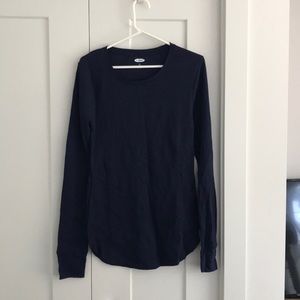 Navy Blue Thermal-knit Long Sleeve Tee